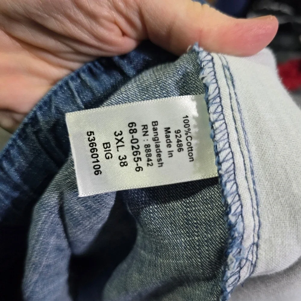 KingSize Chambray Pants Mens 3XL  38 Big Blue Cotton Elastic Waist Pleated